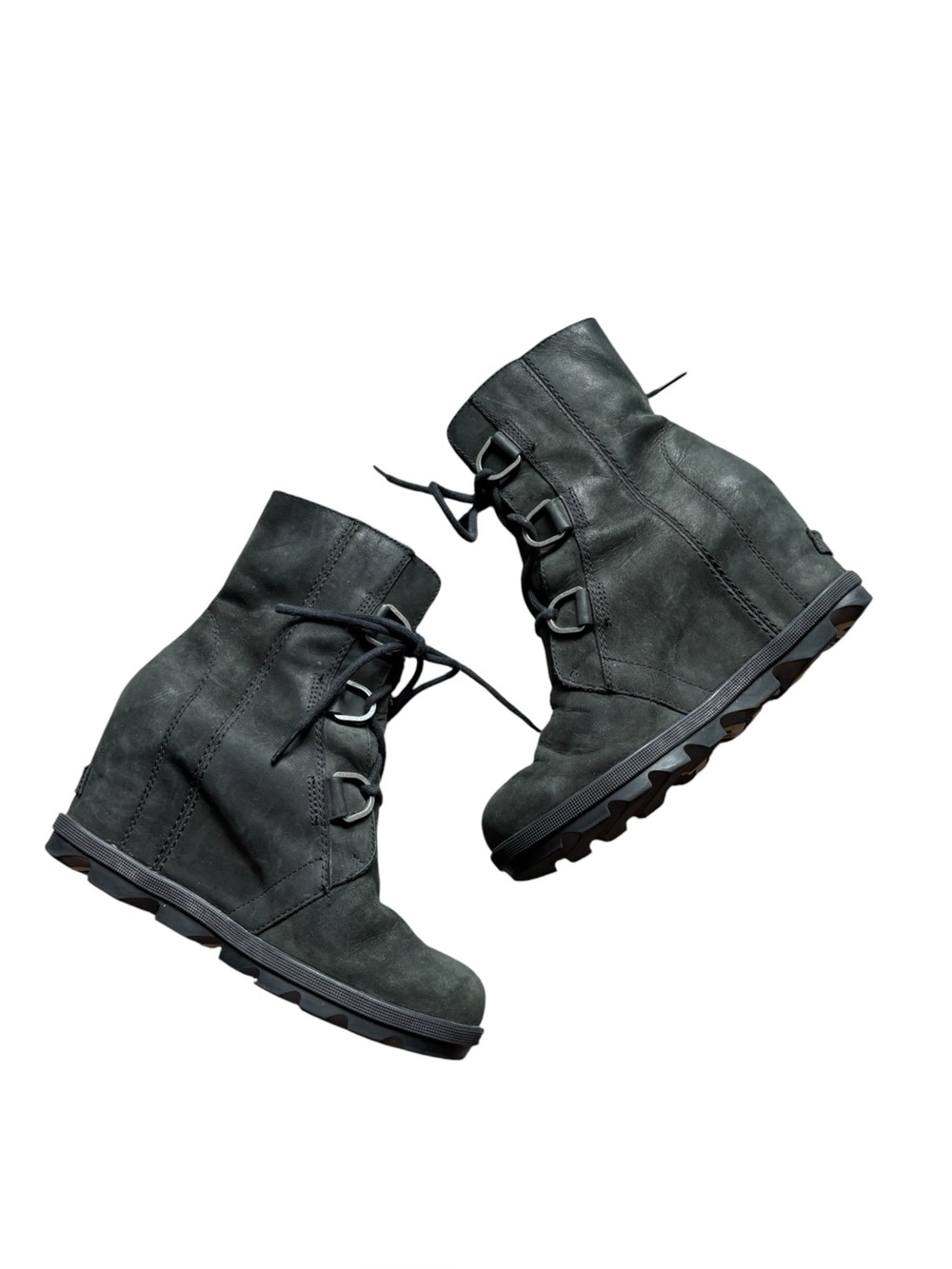 Sorel Women 8 Joan Of Arctic Wedge ll Boots Black Waterproof Leather Wedge Heel